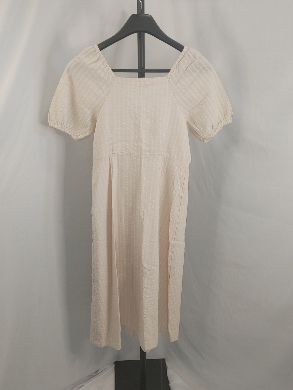 Madewell Cream Textured Button Front Midi Dress Size 6 Puff Sleeve - Picture 8 of 11